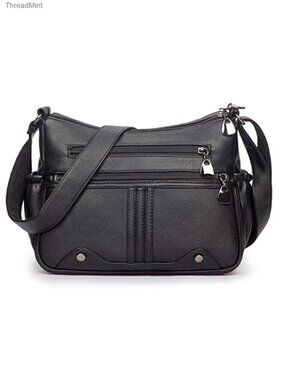 Women PU Leather Multi Pocket Shoulder Handbag Satchel Tote Crossbody